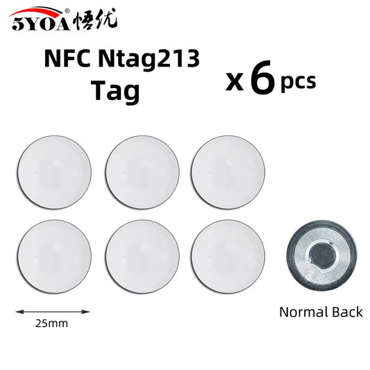 6-Piece NFC NTAG213/NTAG215/NTAG216 Sticker Set - 13.56MHz Universal RFID Labels for Shortcut Applications and More