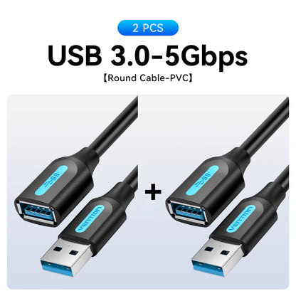 Vention USB 3.0 Male to Female Extension Cable - Data Transfer Cord for Smart TVs, PCs, and SSDs