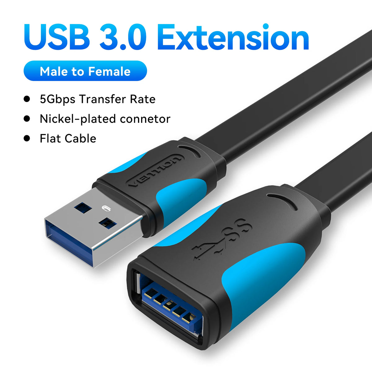 Vention USB 3.0 Male to Female Extension Cable - Data Transfer Cord for Smart TVs, PCs, and SSDs