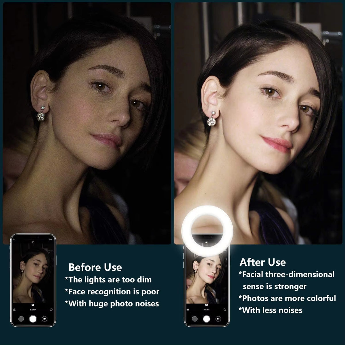 Selfie Ring Light Fill Light Rechargeable 3 Light Modes with Clip Video Conference Light Lamp for Phone/Laptop/Tablet/Make Up