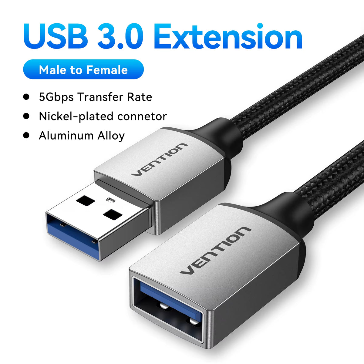 Vention USB 3.0 Male to Female Extension Cable - Data Transfer Cord for Smart TVs, PCs, and SSDs