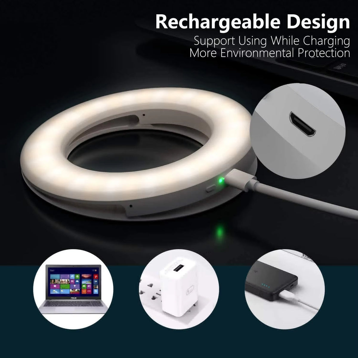 Selfie Ring Light Fill Light Rechargeable 3 Light Modes with Clip Video Conference Light Lamp for Phone/Laptop/Tablet/Make Up