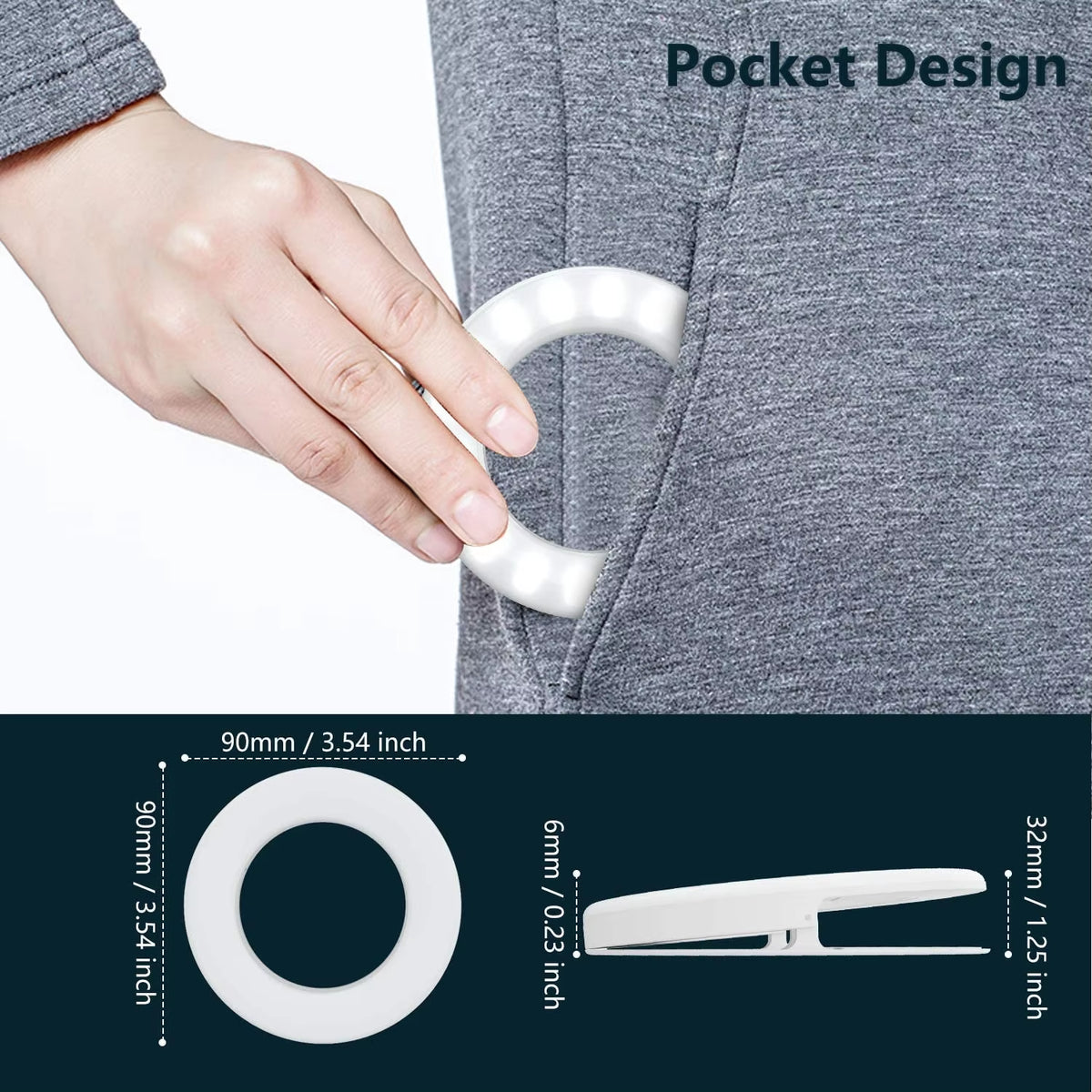 Selfie Ring Light Fill Light Rechargeable 3 Light Modes with Clip Video Conference Light Lamp for Phone/Laptop/Tablet/Make Up