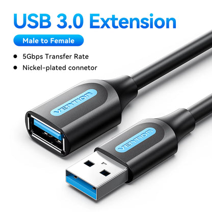 Vention USB 3.0 Male to Female Extension Cable - Data Transfer Cord for Smart TVs, PCs, and SSDs